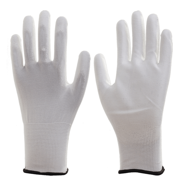 hpu201 polyester liner pu palm coated in white gloves
